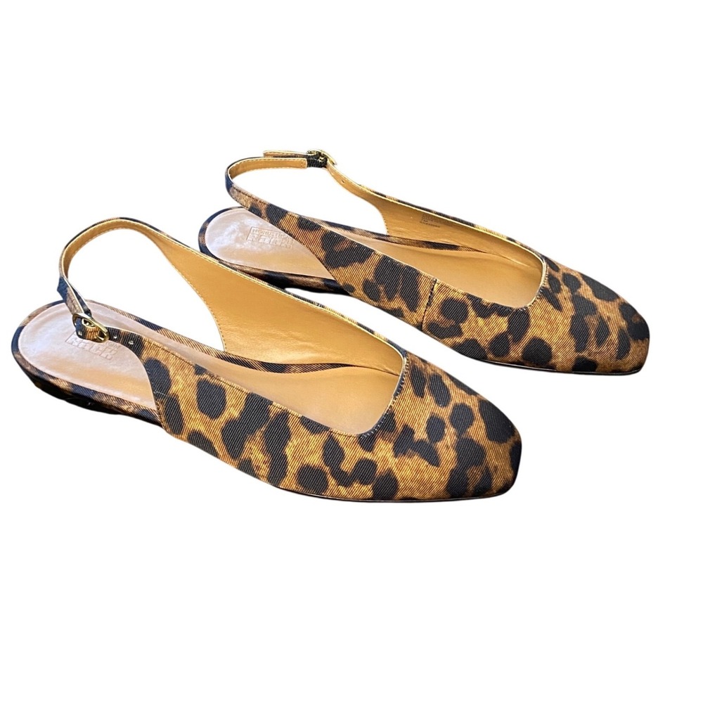 Nordstrom Rack Joey Leopard Print Fabric Square‎ Toe Slingback Flats Brown 7M